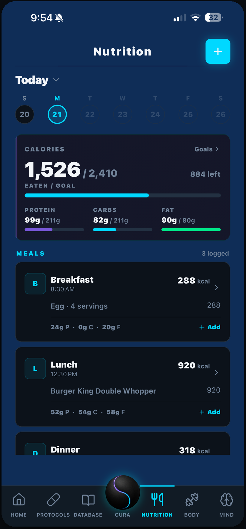 BioasisHQ app screenshot: Nutrition