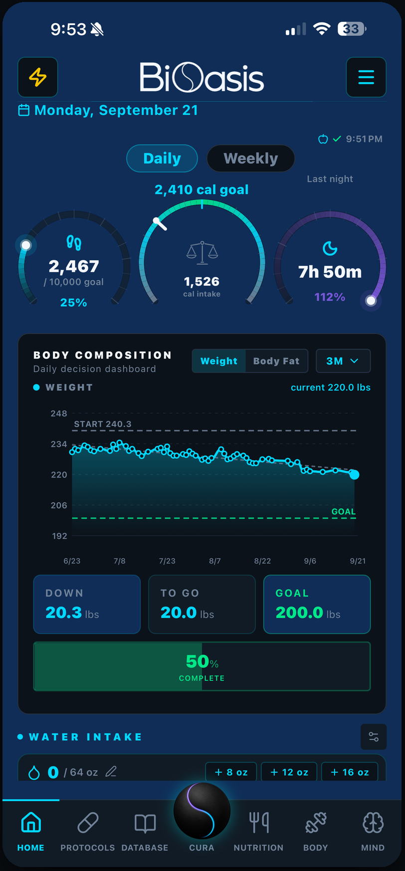 BioasisHQ app screenshot: Home