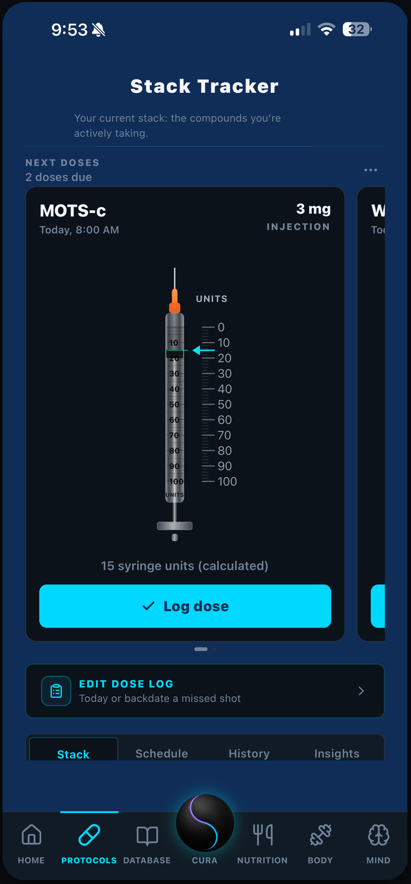 BioasisHQ app screenshot: Stack Tracker
